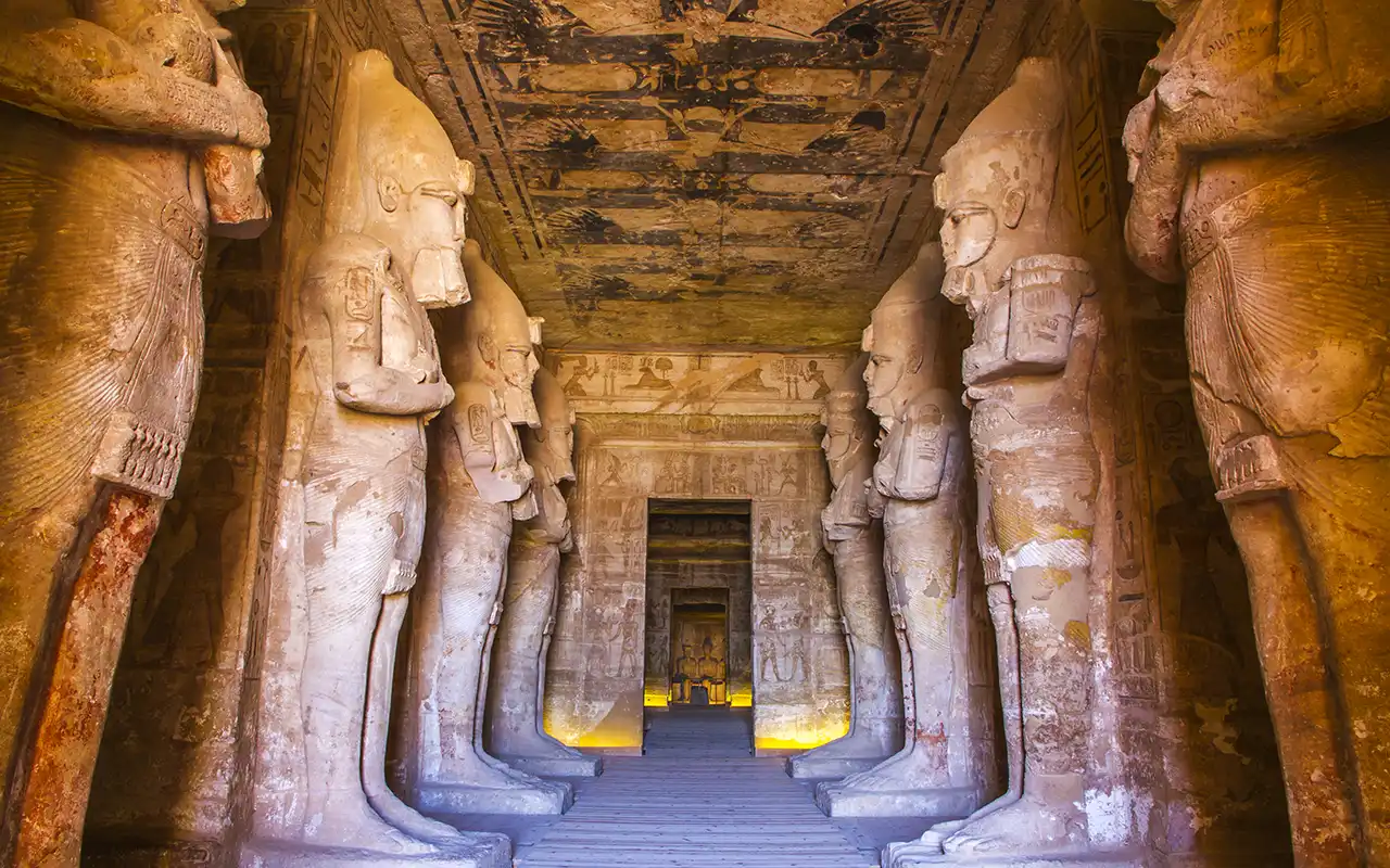 Ancient Abu Simbel temples in Egypt with clear blue sky