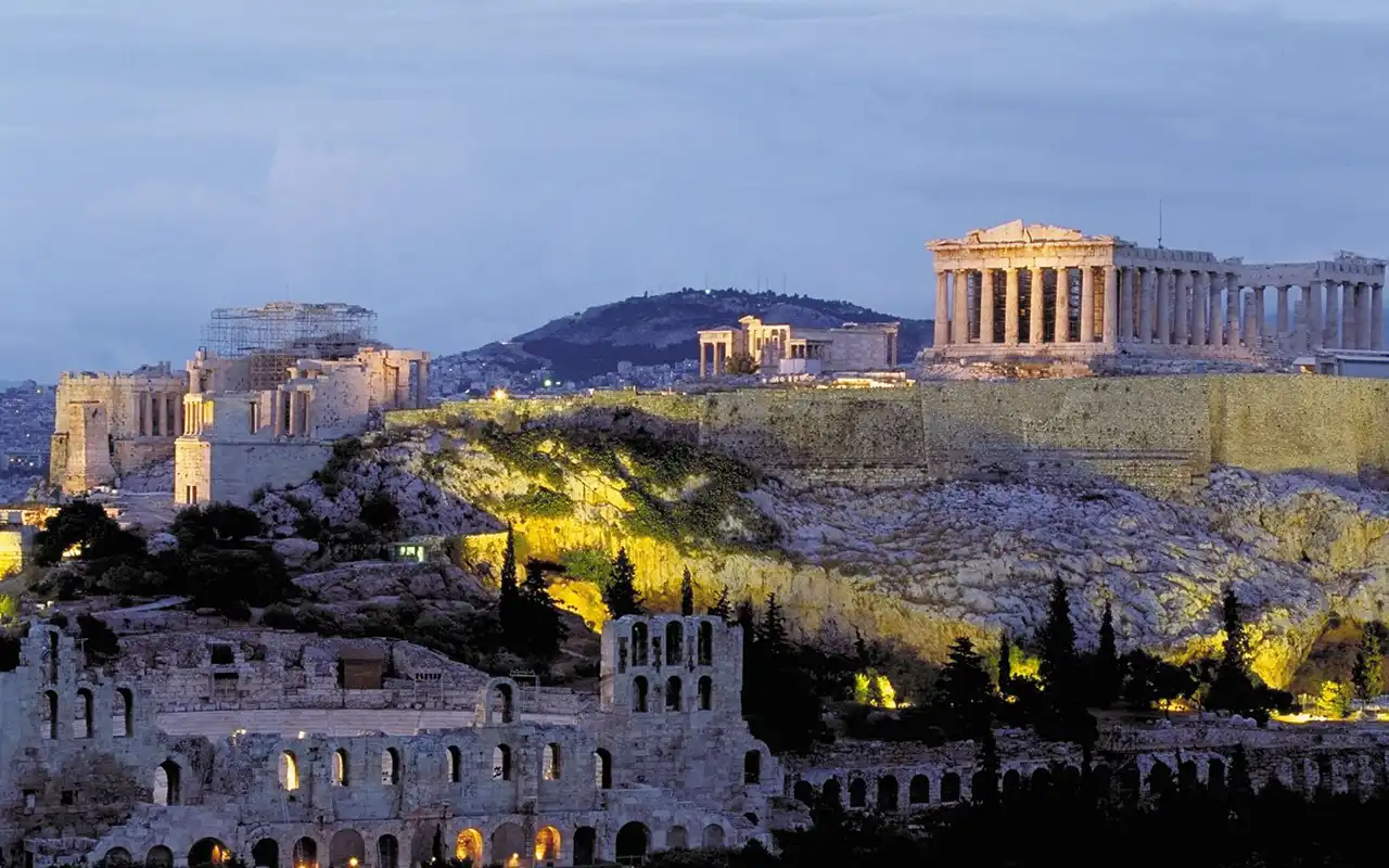 Scenic view of Athens, Greece, showcasing ancient ruins and modern cityscape blended together