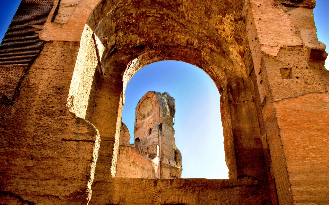 Ancient ruins of Baths of Caracalla, a historic Roman public bath complex