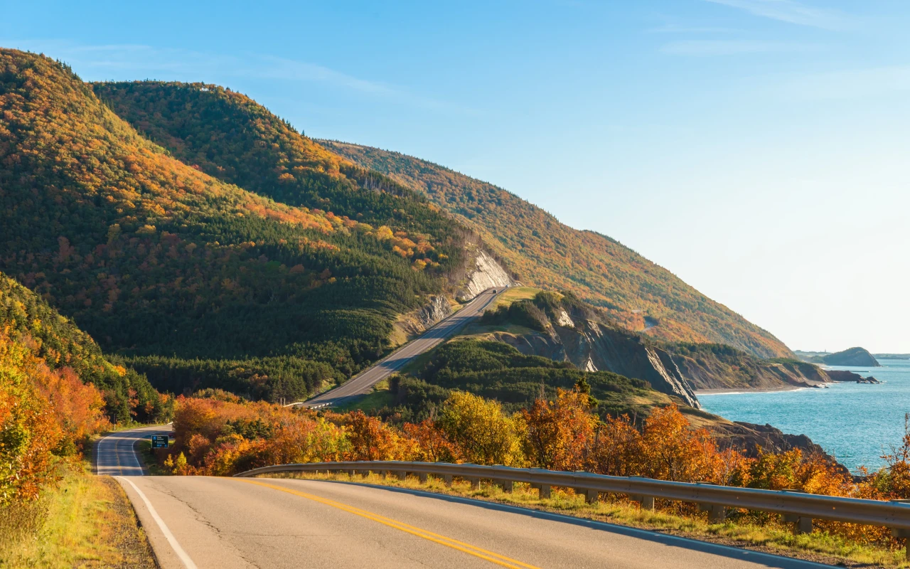 Scenic view of the winding Cabot Trail in Cape Breton, Nova Scotia
