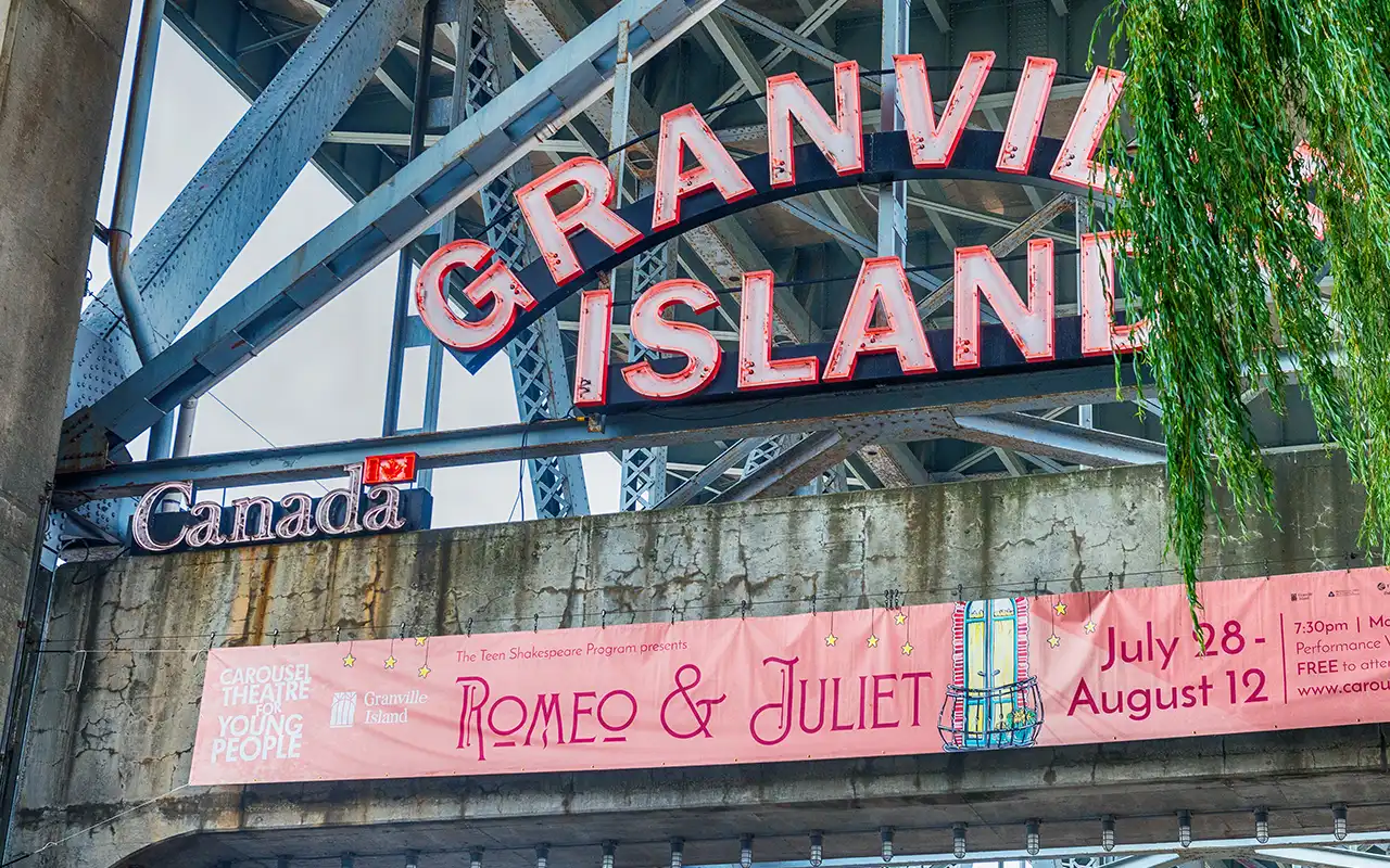 Scenic view of Granville Island, showcasing its vibrant public market, unique shops, and picturesque waterfront.