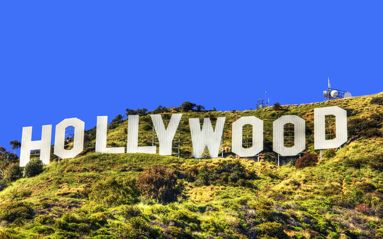 Scenic view of the iconic Hollywood Sign on Mount Lee in Los Angeles, California
