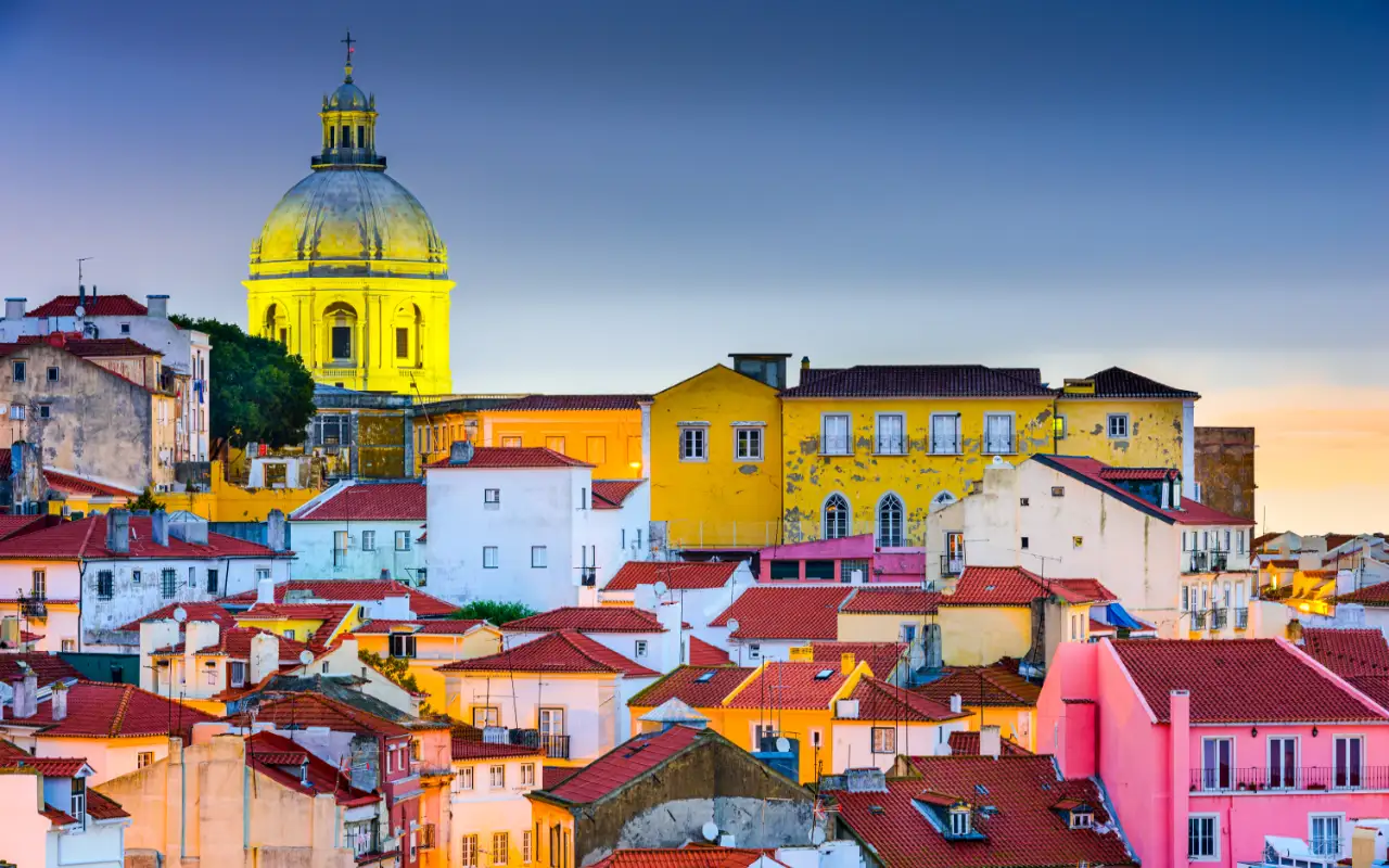 Historic cityscape of Lisbon, Portugal with traditional architecture and colorful buildings