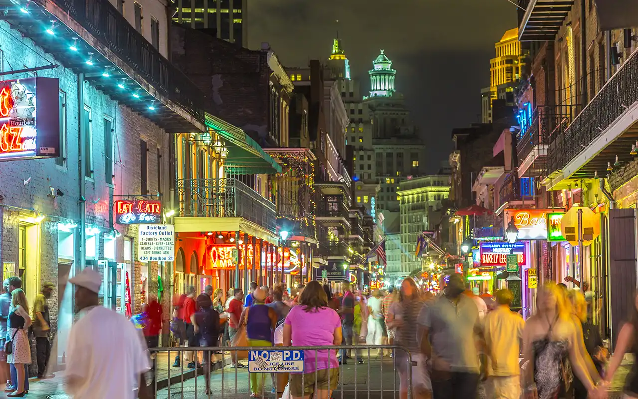 A vibrant cityscape of New Orleans with its iconic architecture, lively music scene, and cultural diversity.
