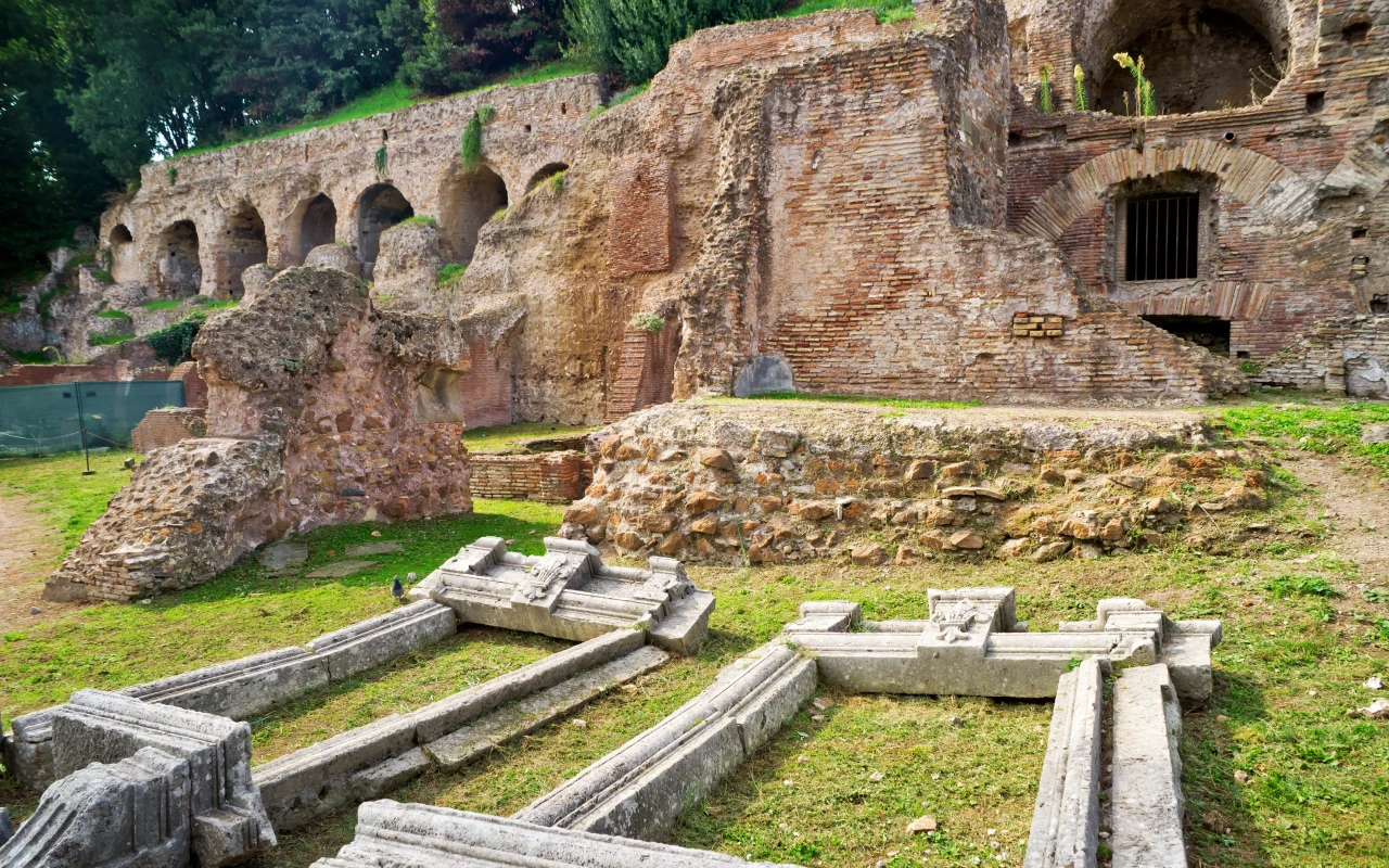 Aerial view of the historic Palatine Hill in Rome, Italy