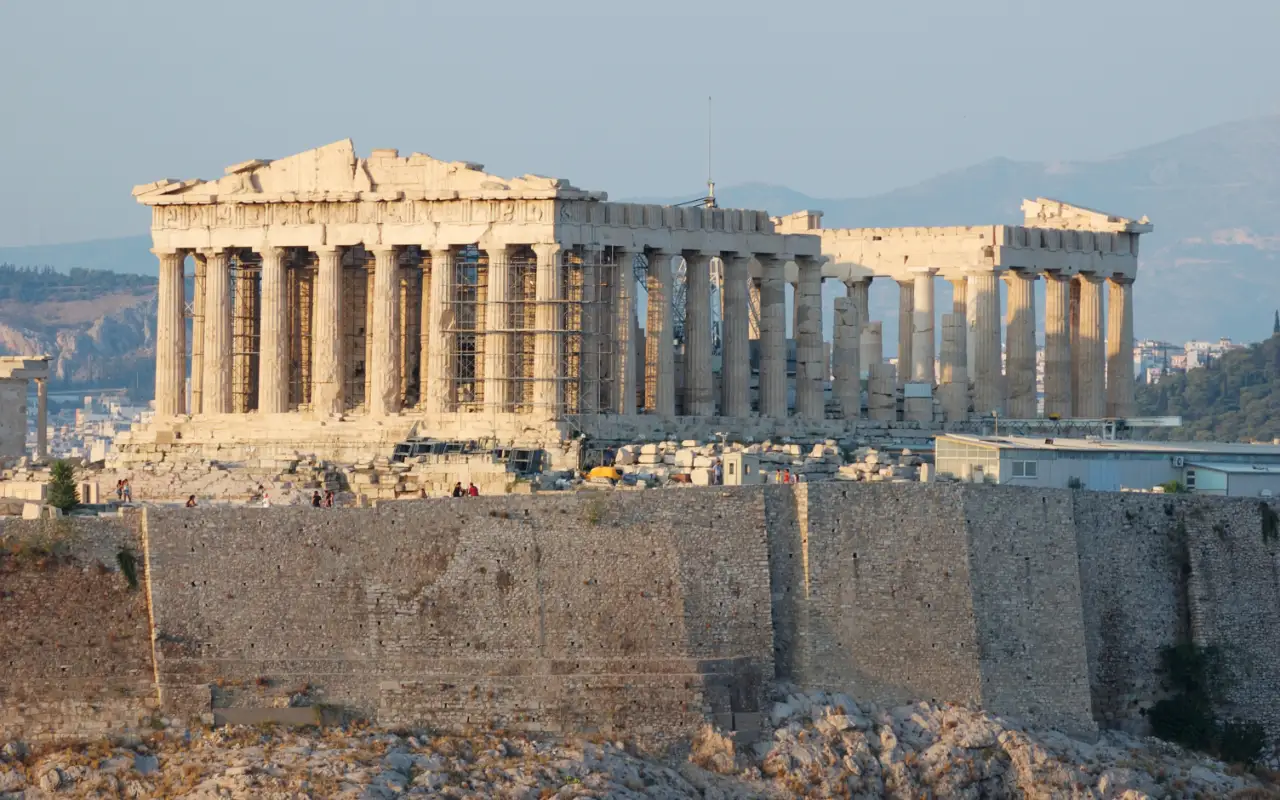 The Iconic Parthenon in Athens, Greece - a well-preserved ancient temple dedicated to the goddess Athena located on the Acropolis hill.