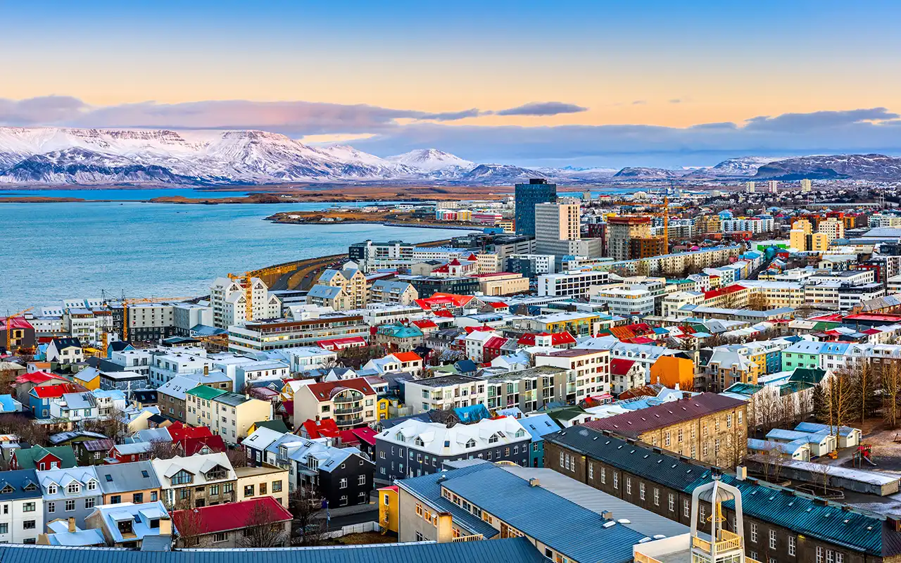 Aerial view of Reykjavik cityscape in Iceland