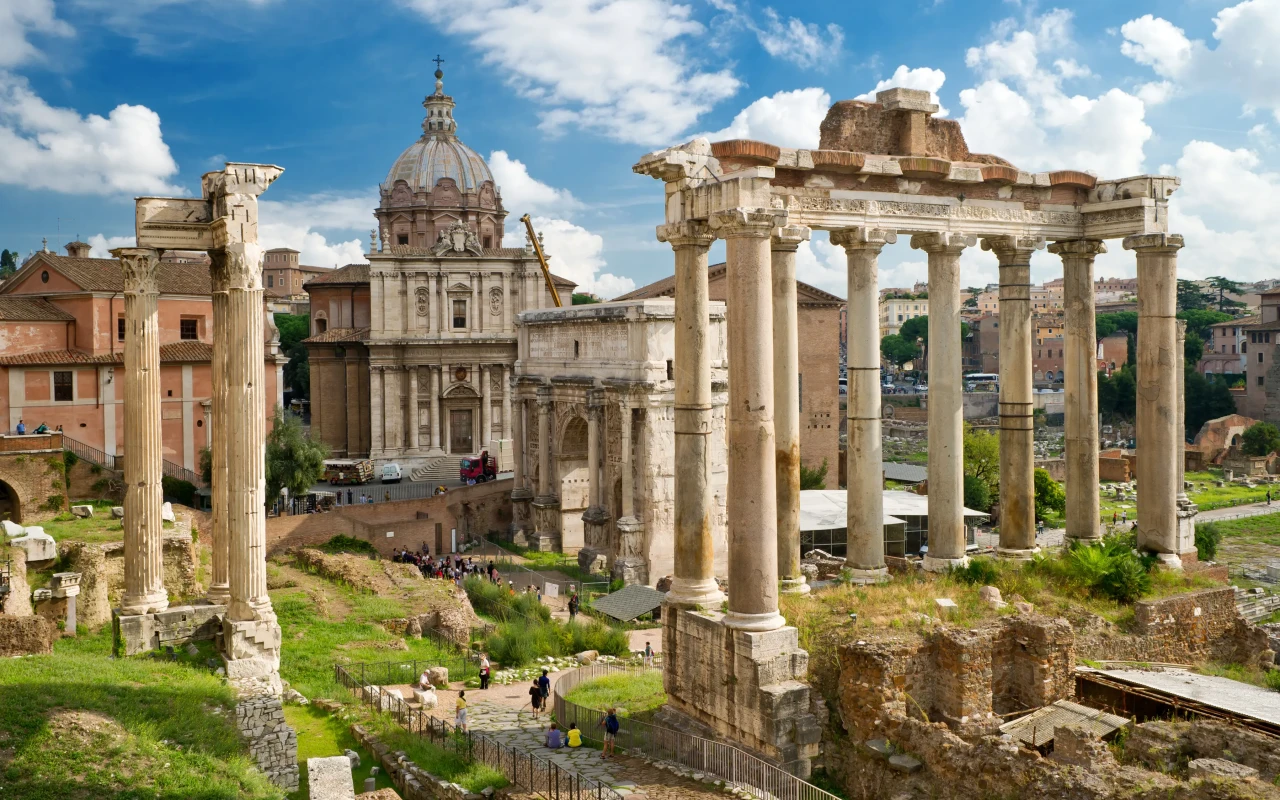 Ancient ruins of the Roman Forum in Italy