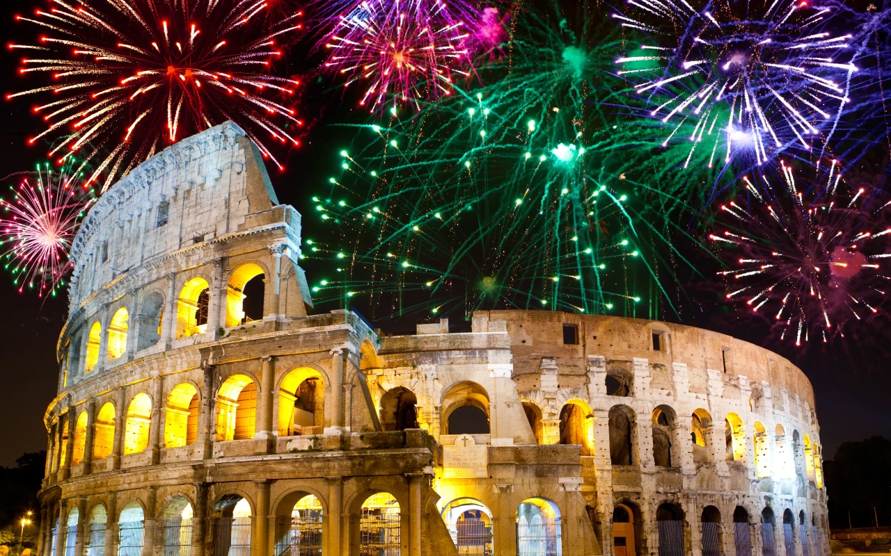 Panoramic view of ancient Roman Colosseum in Rome