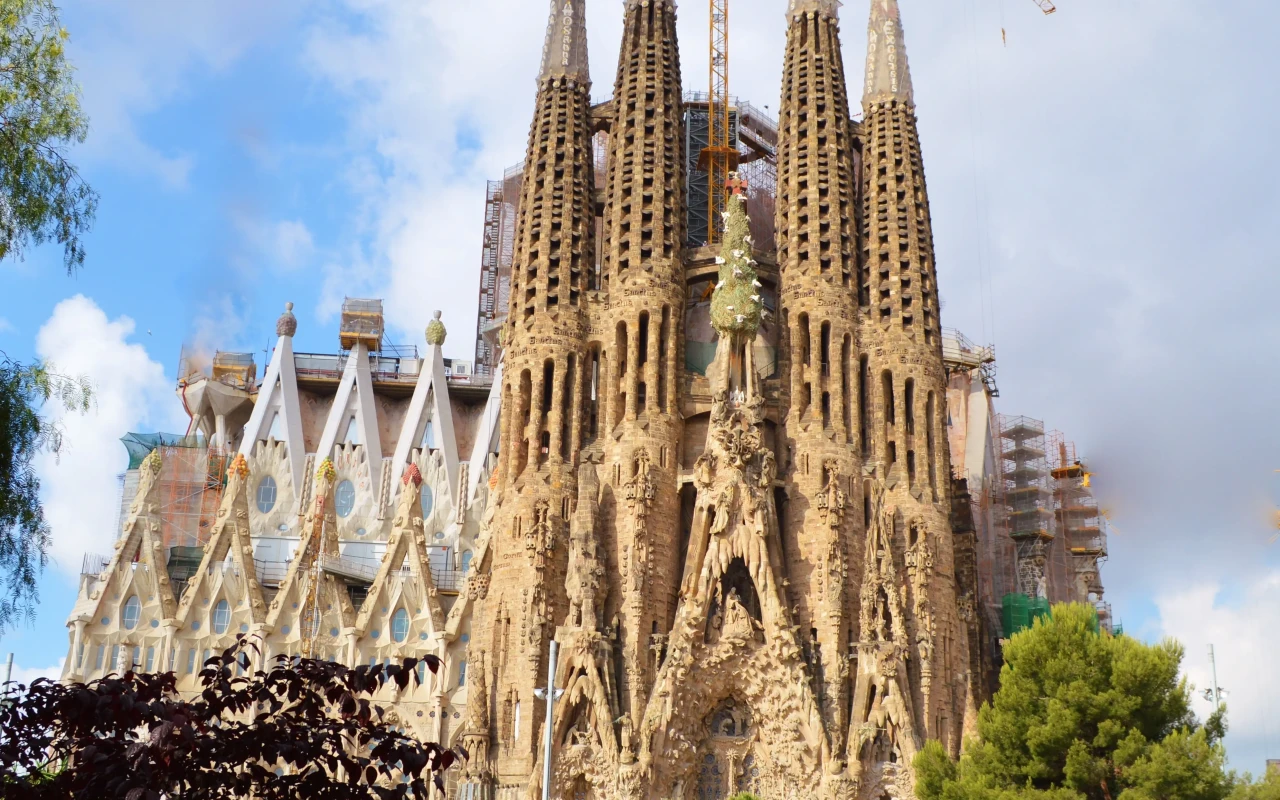 Stunning view of the Sagrada Familia, famous landmark basilica in Barcelona