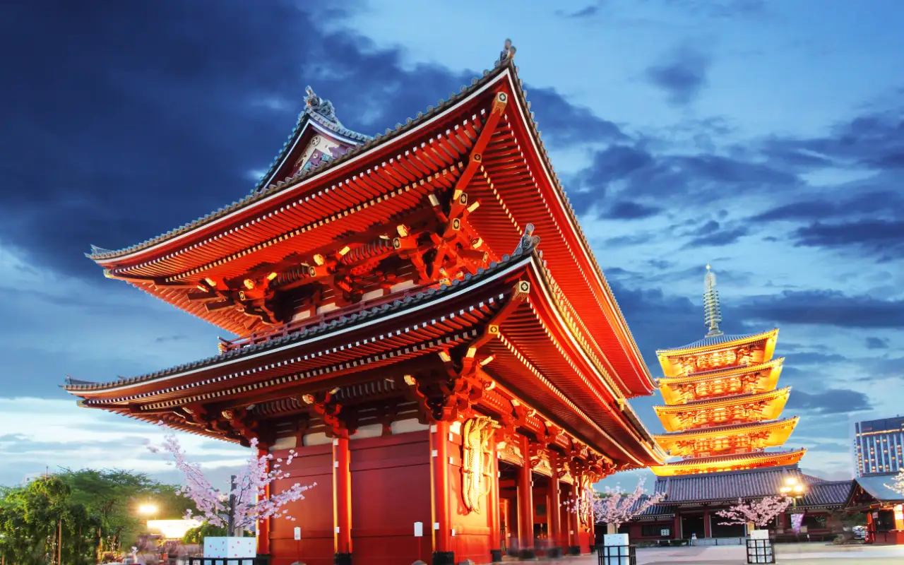 Stunning view of the historic Senso Ji temple in Tokyo, Japan
