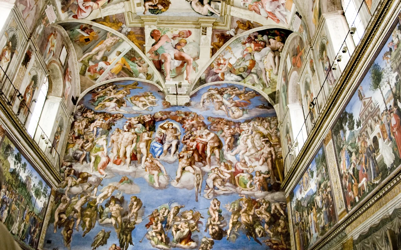 View of the beautifully painted ceiling in the Sistine Chapel