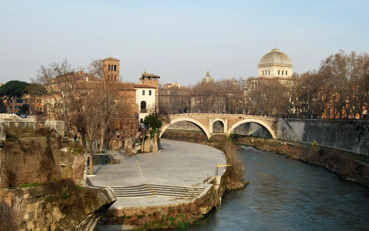 Scenic view of Tiber Island in the middle of the Tiber River, Rome