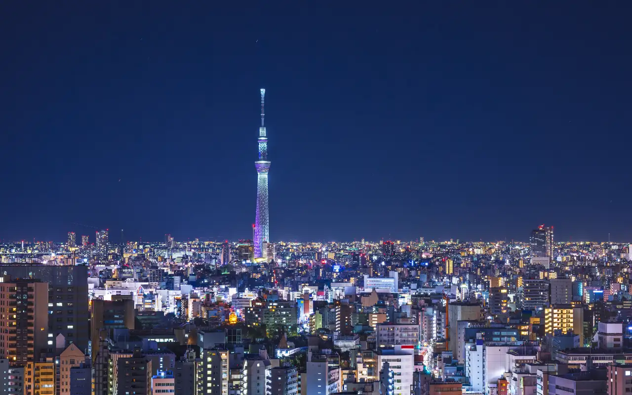 Stunning view of the Tokyo Skytree tower against a clear blue sky