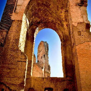Ancient ruins of Baths of Caracalla, a historic Roman public bath complex