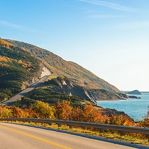 Scenic view of the winding Cabot Trail in Cape Breton, Nova Scotia