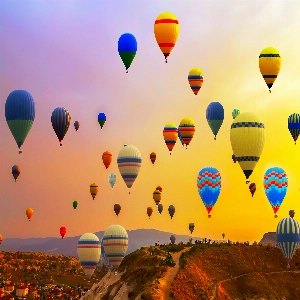 Cappadocia Hot Air Balloon Festival with colorful balloons filling the sky in Cappadocia, Turkey