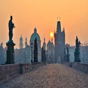 A scenic view of the historic Charles Bridge