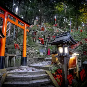 Fushimi Inari Taisha Shrine with torii gates and lanterns