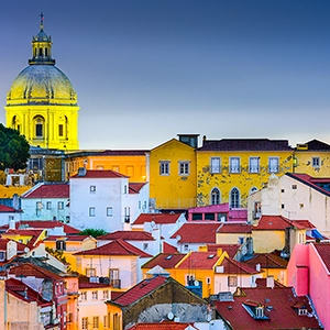 Historic cityscape of Lisbon, Portugal with traditional architecture and colorful buildings