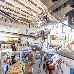 National Air and Space Museum exhibit showcasing aircraft and spacecraft history and innovation