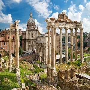 Ancient ruins of the Roman Forum in Italy