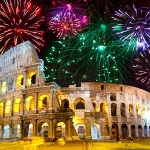 Panoramic view of ancient Roman Colosseum in Rome