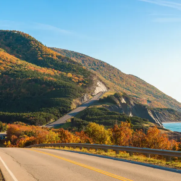 Scenic view of the winding Cabot Trail in Cape Breton, Nova Scotia