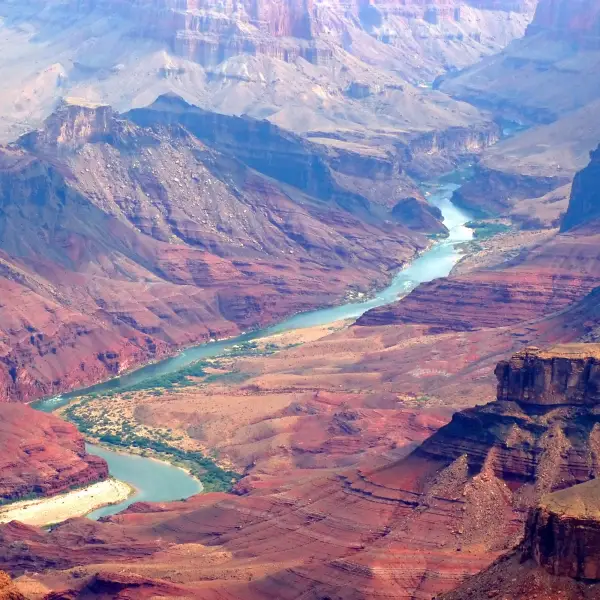 Scenic view of the majestic Grand Canyon National Park, with dramatic cliffs and colorful rock formations