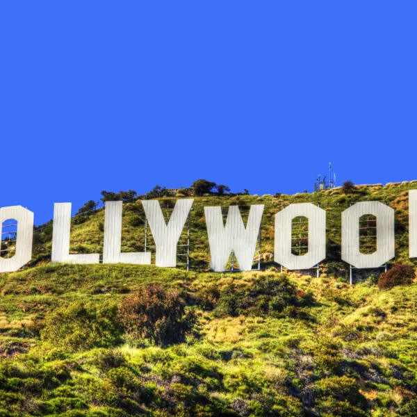 Scenic view of the iconic Hollywood Sign on Mount Lee in Los Angeles, California