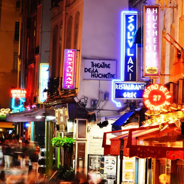 A scenic view of the historic Latin Quarter in Paris, showcasing its charming streets and vibrant atmosphere