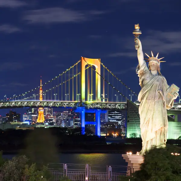 Scenic view of the vibrant cityscape and waterfront in Odaiba, Tokyo