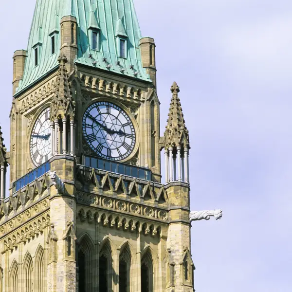 Image of the iconic Peace Tower in the Parliament buildings, Ottawa