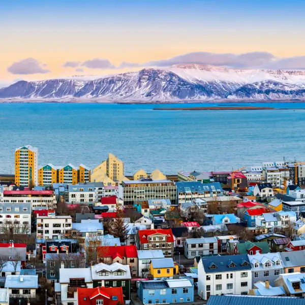 Aerial view of Reykjavik cityscape in Iceland