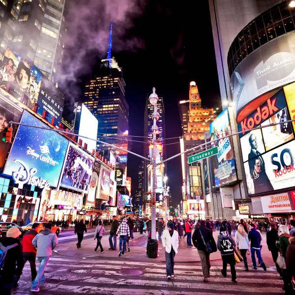 Bustling Energy of Times Square at Night