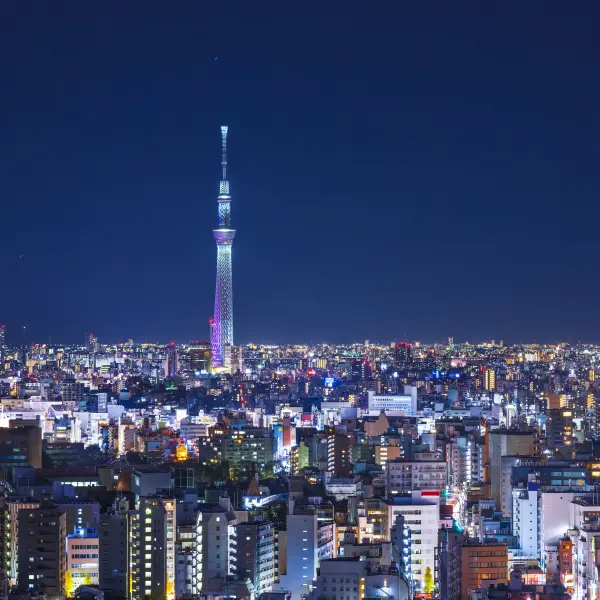 Stunning view of the Tokyo Skytree tower against a clear blue sky