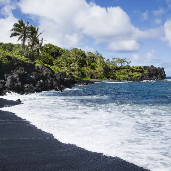 Stunning view of the pristine Waianapanapa Black Sand Beach in Maui